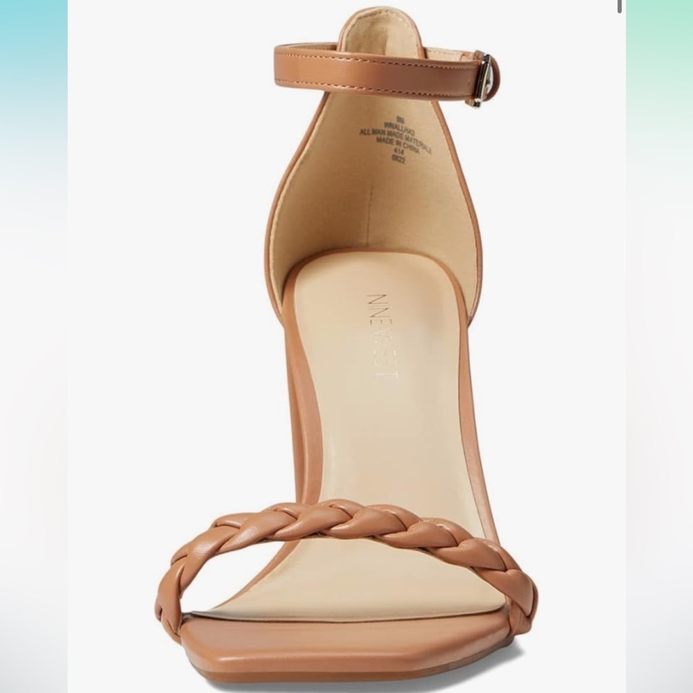 Nine West Allha 3 Braided Strap Chunky Heels in Macaroon Tan 6.5 - Picture 3 of 13